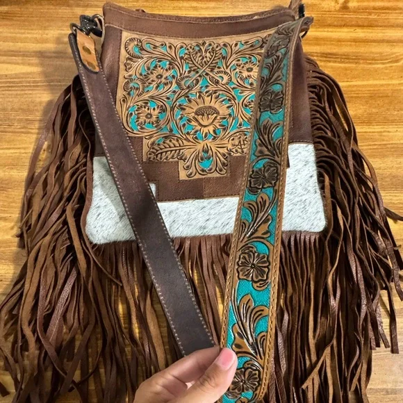 American Darling Brown and Turquoise Fringe Bag - Picture 2 of 6
